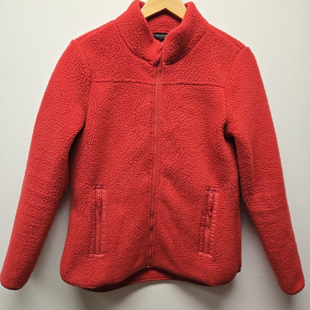 Talbots Cherry Red Fleece Jacket Sweater size Small Full Zip Pockets